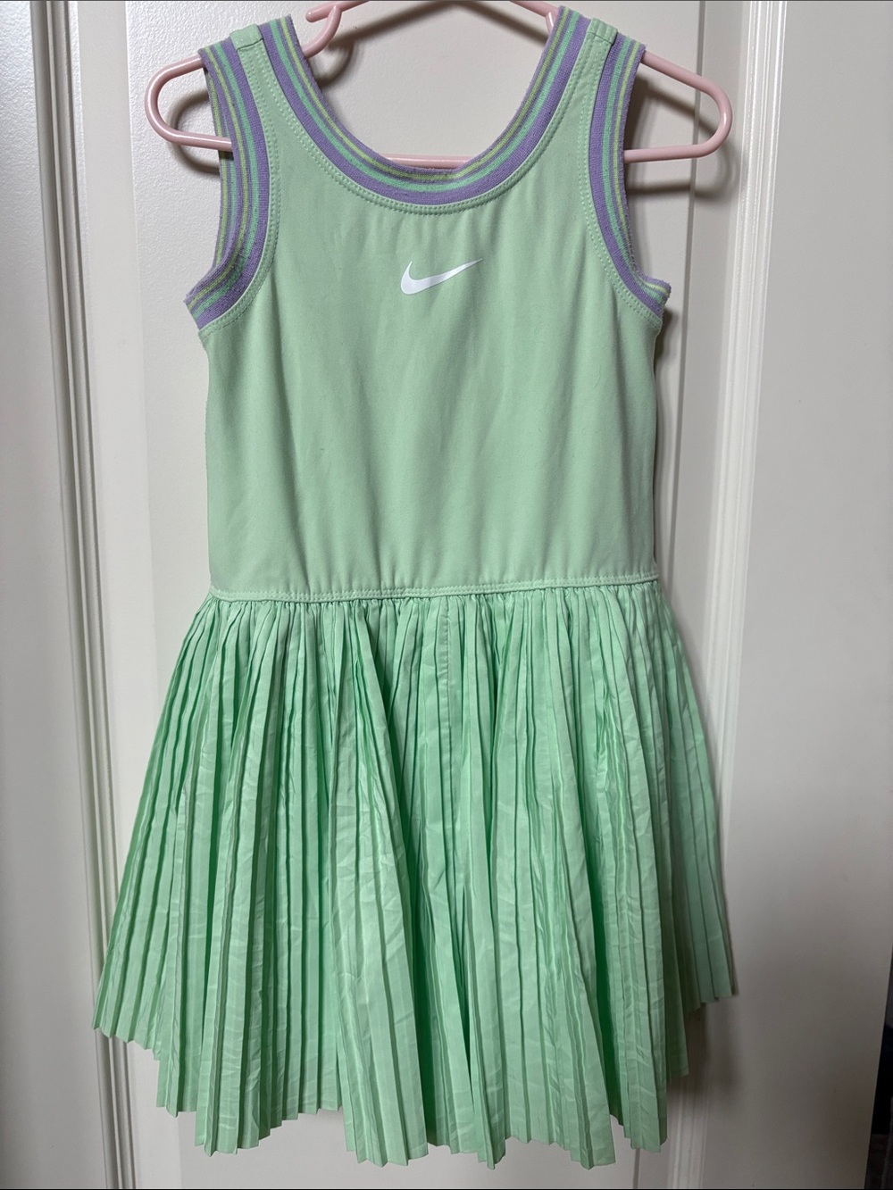 Nike Girls' Mint Green Pleated Tank Romper with Lavender Trim